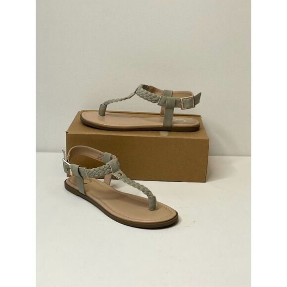 Journee Collection Thong Sandals Women's 7 Grey Adjustable Braided‎ Strap NEW - Picture 2 of 10